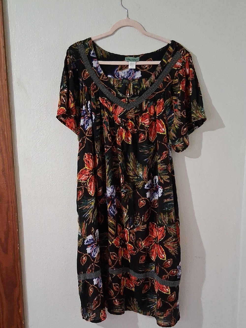 Sara Morgan Black Cotton Floral Dress/lounger